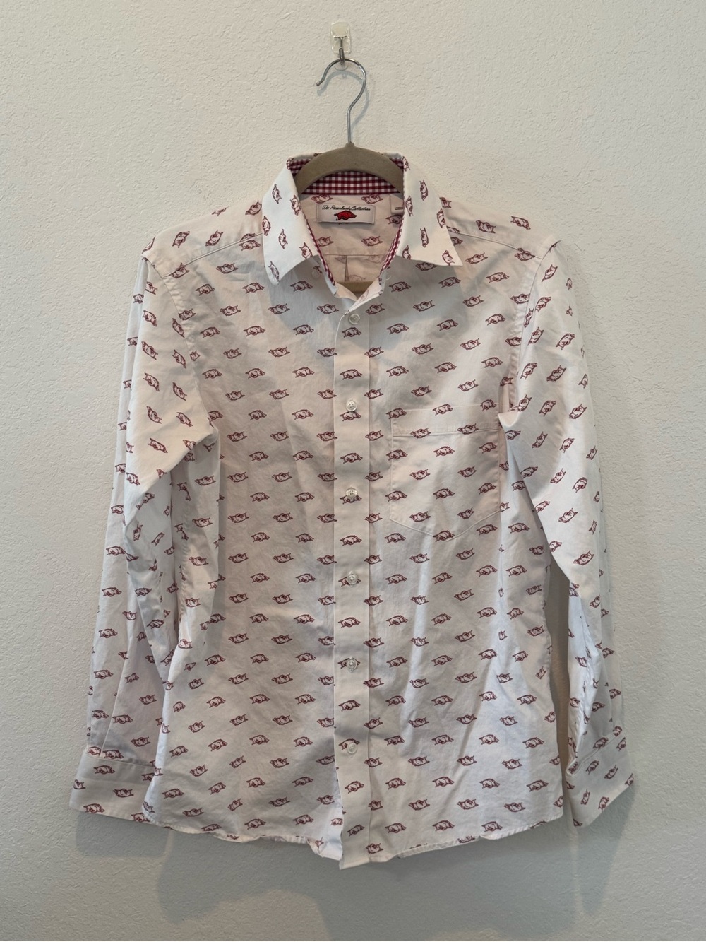 Razorback Men's White Patterned Button-Up Hog Print Pattern Shirt